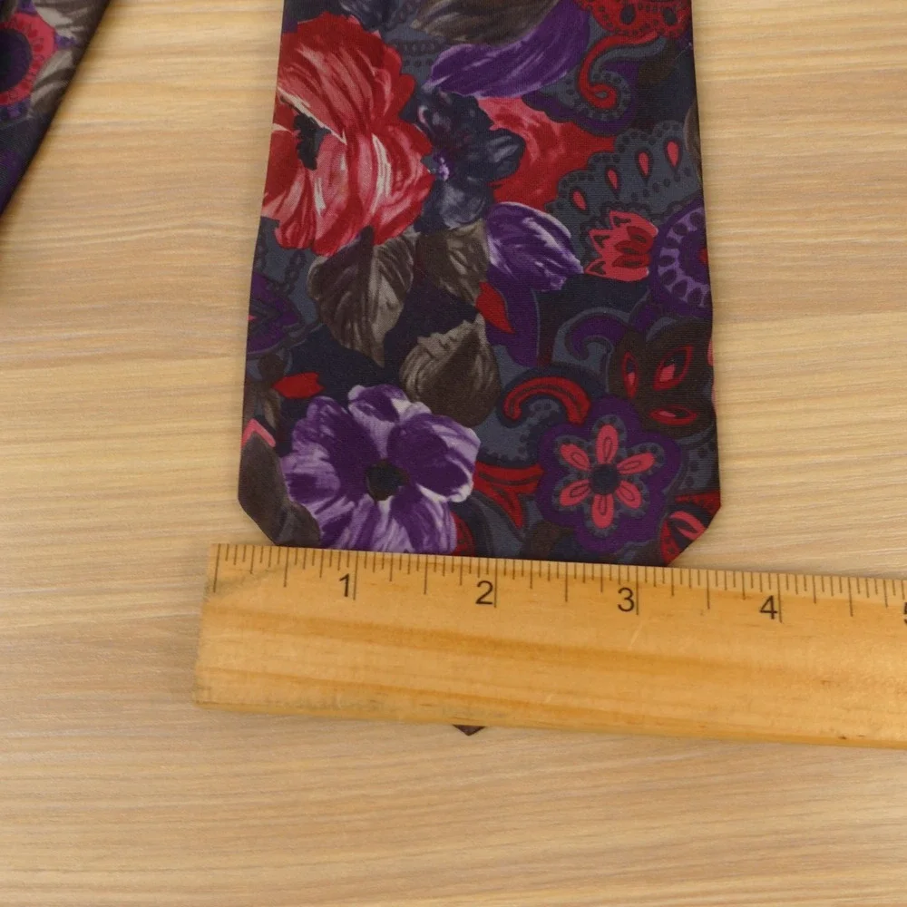 Vintage Purple Red Tie Mens Earthy Floral Painterly Eclectic Garden OLEG CASSINI